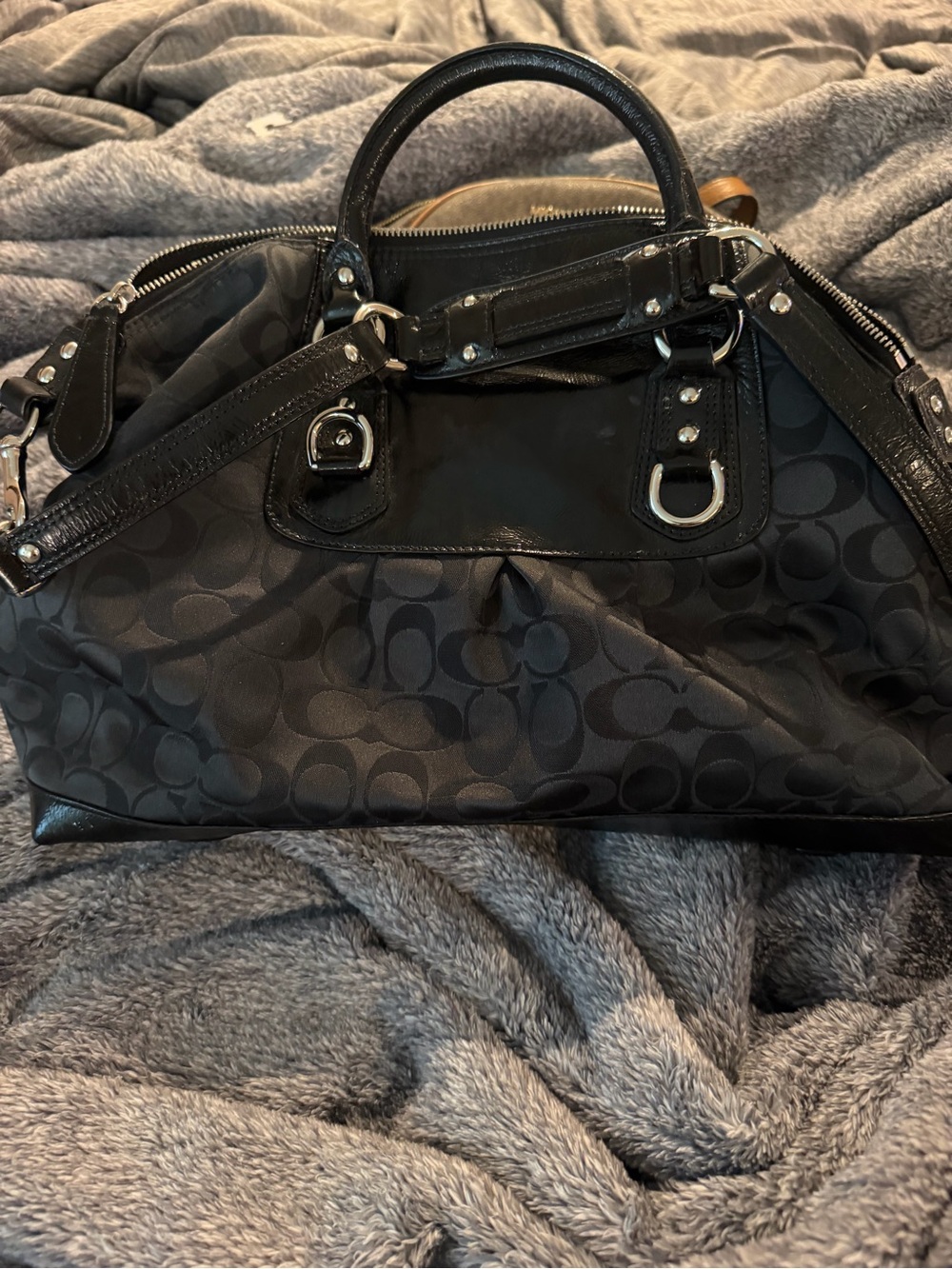 Coach Black Signature Satchel with Silver Hardware